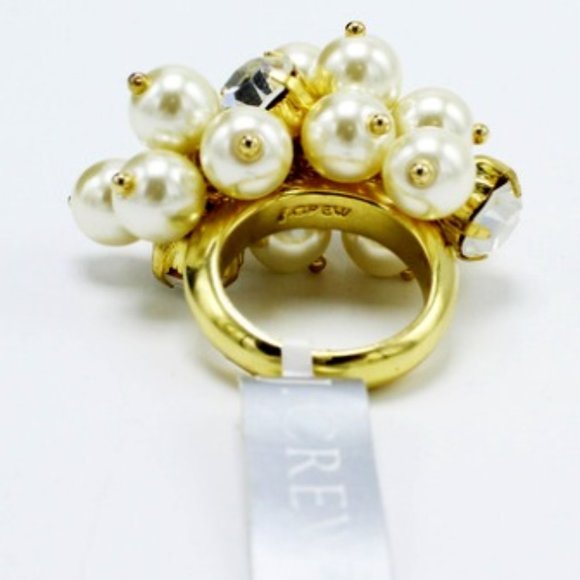 J. Crew Gold Pearl Cubic Zirconia Statement Ring - Picture 3 of 6